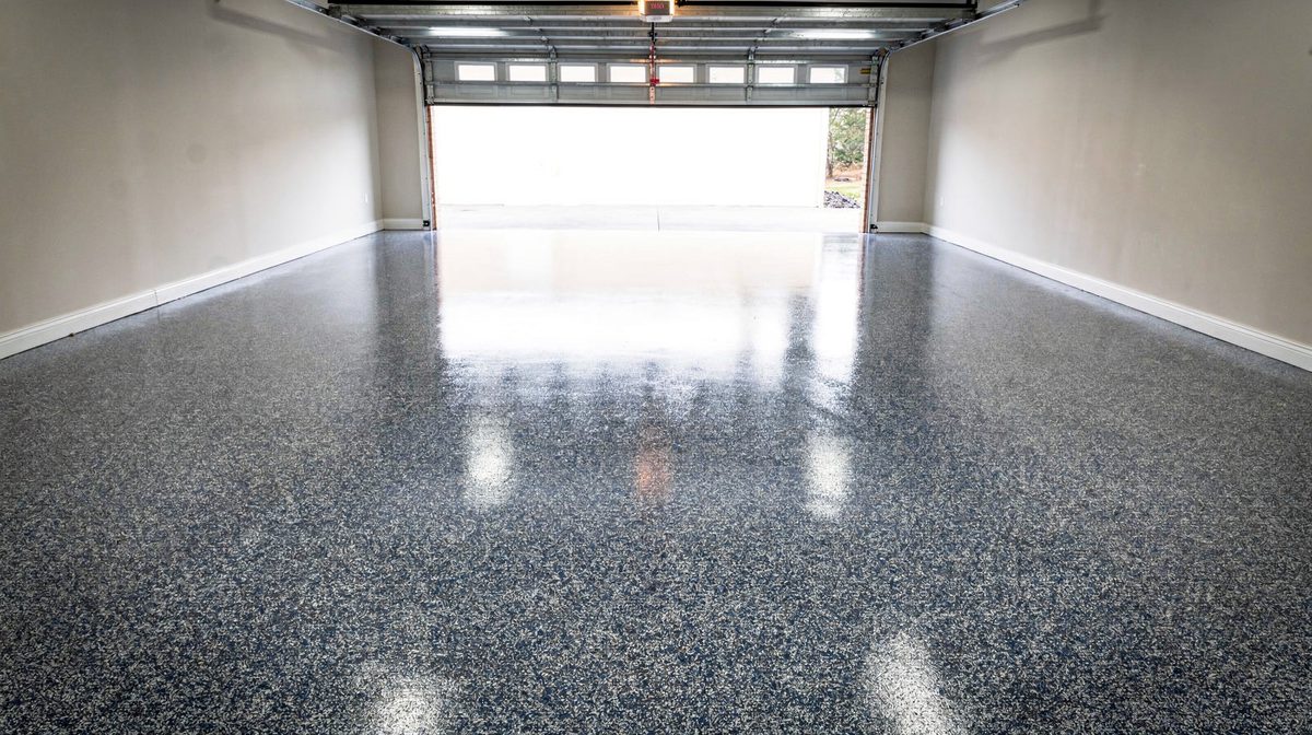 Metallic flake epoxy garage floor after coating in Beaumont, TX
